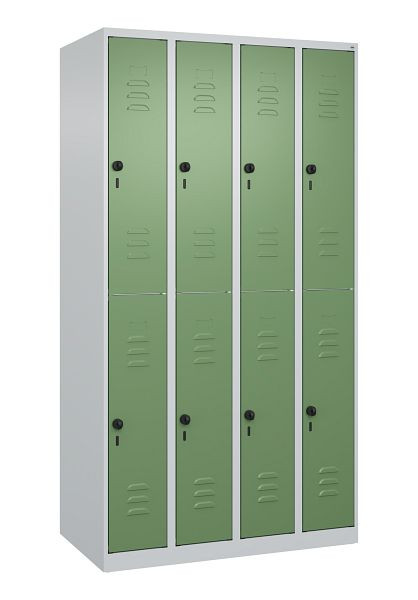 C+P Doppelstöckiger Spind Classic PLUS, 4 Abteile, 1850x1000x500mm, 7035/6011, Drehriegel, 080300-49 S10006