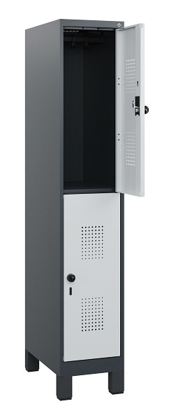 C+P Doppelstöckiger Spind Evolo PLUS, Füße, 2 Fächer, 1630x300x500mm, 7016/7035, Drehriegel, 0493105-10 S10017