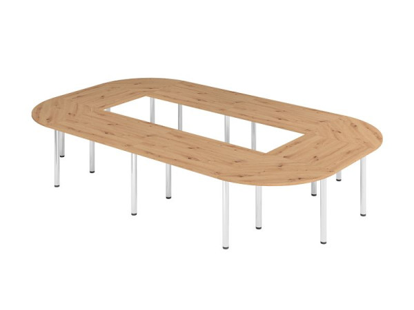 Hammerbacher Tischset K5, Platte: Asteiche, bestehend aus: 4 x VKP12, 2 x VKP08, 4 x VKP91, 16 x VSTFK in Chrom, VSETK5/R/C