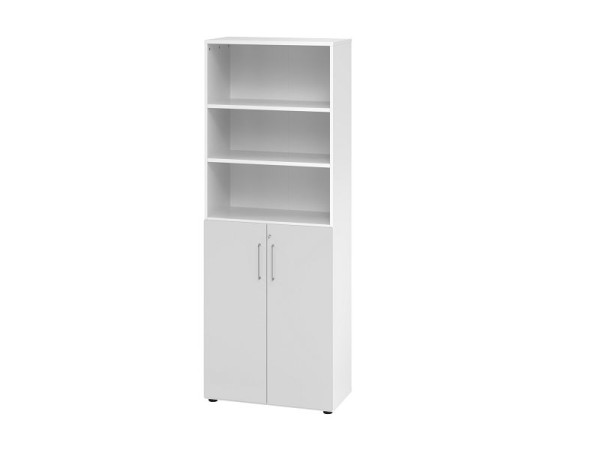 Hammerbacher Kombischrank 6OH mit Türen 3OH 968T3, Korpus: Weiß / Front: Grau, 80x41,7x215,6 cm (BxTxH), Hinterlegschloss, Metallgriff BS, V968T3/W/5/BS
