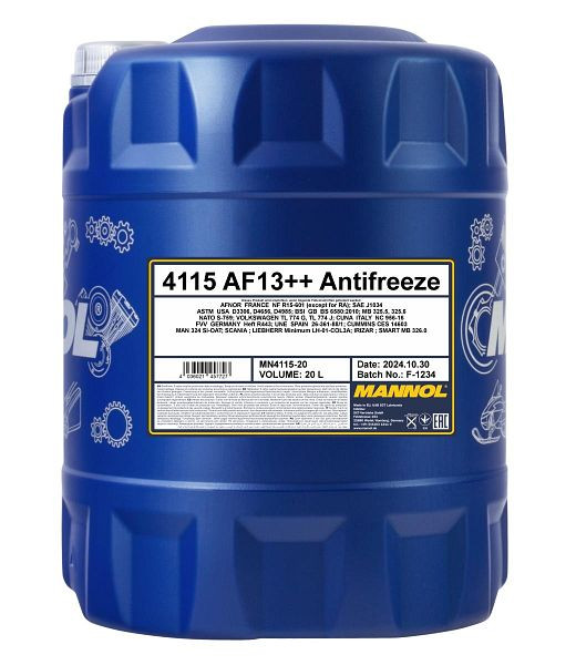 MANNOL 4115 Hightech-Premium-Lobrid-Kühlerfrostschutzmittel AF13++, VE: 20 l, MN4115-20