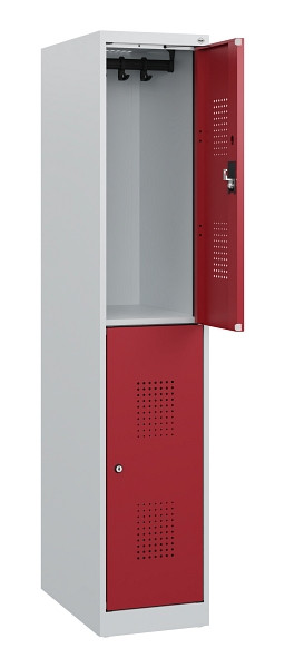 C+P Doppelstöckiger Spind Evolo PLUS, 2 Fächer, 1530x300x500mm, 7035/3003, Zylinderschloss, 0493005-10 S10026