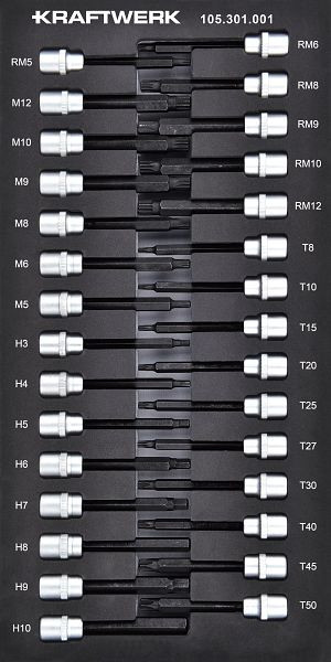 Kraftwerk BASIC LINE EVA Schraubendreher-Steckschlüssel-Einlage 3/8", lange Ausführung, 20x40 cm, 30-tlg, 105.301.001