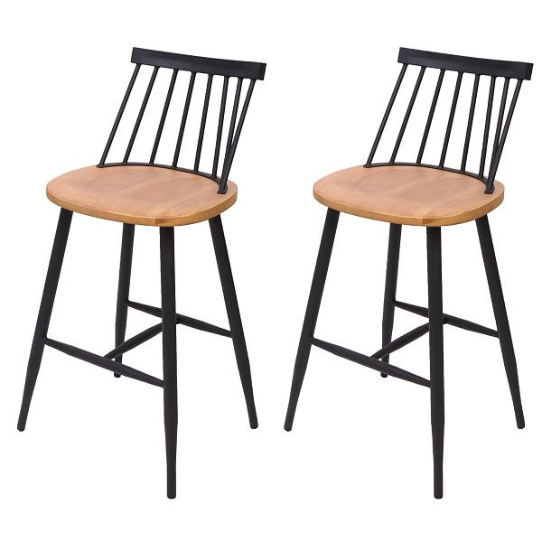 Mendler 2er-Set Barhocker HWC-G69, Tresenhocker Barstuhl, Massivholz Retro Design Metall Fußablage Gastronomie, naturfarben, 71875