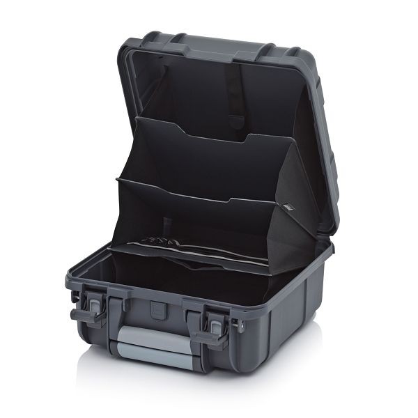 Auer Schutzkoffer Pro Trolley, Anthrazitgrau, ohne Schloss, Fächereinsatz (Büroeinsatz Band grau), CP 4422 B2-7016