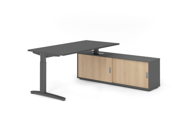 Hammerbacher Schreibtisch XB16, 160x80cm, Platte: Graphit, 25mm dick, C-Fuß Gestell Graphit, höheneinstellbar, Graphit / Eiche, VXBE16SB/G/G/G/E