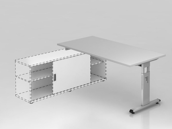 Hammerbacher Anbauschreibtisch T-Fuß 160x80cm Grau/Silber, Arbeitshöhe einstellbar auf 72cm, 75cm, 78cm, VOSE16/5/S