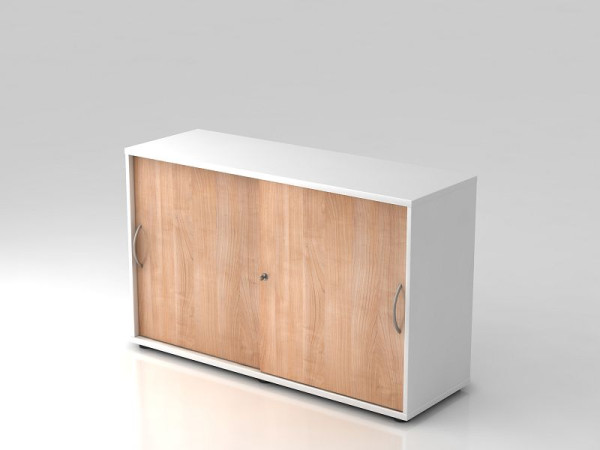 Hammerbacher Schiebetürschrank 2OH 120cm Bogengriff Weiß/Nussbaum, 120x40x74,8 cm (BxTxH), V1752S/W/N/BM
