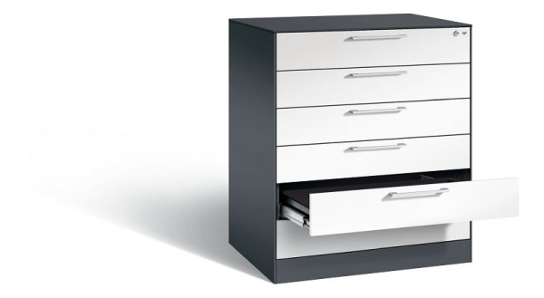 C+P Karteischrank Asisto, H1010xB800xT600mm, Farbe: Schwarzgrau / Verkehrsweiß, Bügelgriff, 146243-600 S10019