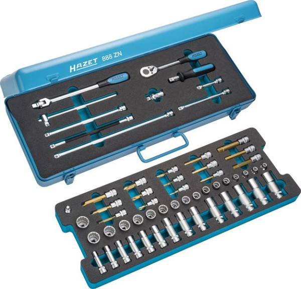 Hazet Steckschlüssel-Satz, Vierkant hohl 10 mm (3/8 Zoll), Außen-Sechskant-Tractionsprofil, Anzahl Werkzeuge: 58, 888ZN