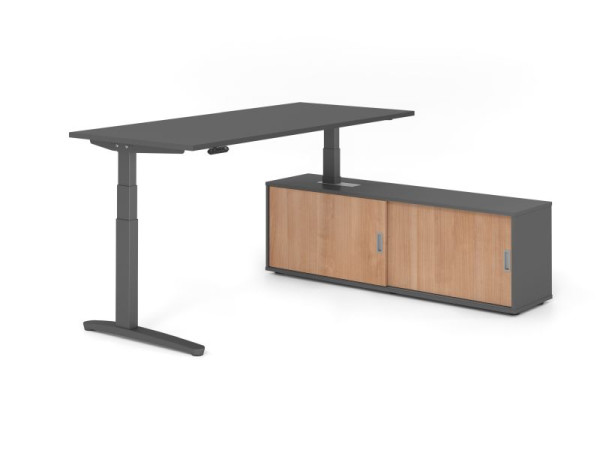 Hammerbacher Schreibtisch XBHM19, 180x80cm, Platte: Graphit, 25mm dick, C-Fuß Gestell Graphit, Höhe: 65 - 129 cm, Ahorn, SB/G/G/G/N, VXBHM19SB/G/G/G/N