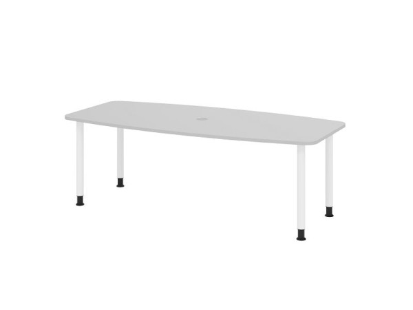 Hammerbacher Konferenztisch KT22C, 220 x 105 cm, Platte: Grau, 25mm dick, Vier-Fuß-Gestell Weiß, Rundrohr 6 cm, Arbeitshöhe 72-74 cm, VKT22C/5/W