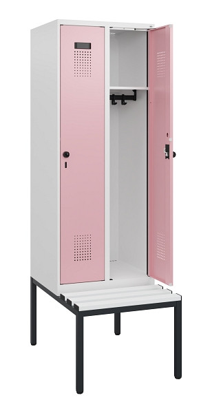 C+P Spind Evolo PLUS, 2 Abteile, 1950x600x815mm, 9016/3015, Drehriegel, Sitzfläche Kunststoff, Sitzbank, 0490505-20 S10072