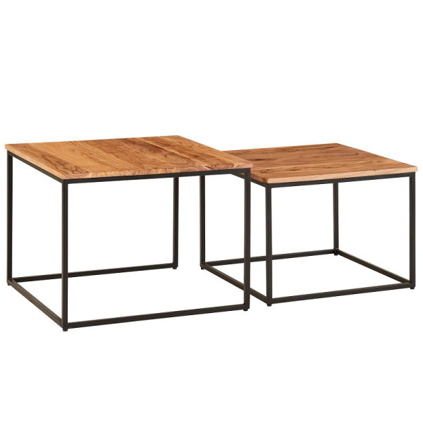 Wohnling Wohnzimmertisch 2er Set Akazie Massivholz/Metall Beistelltisch Eckig, Design Couchtisch mit Metallbeine Sofatisch, WL6.364