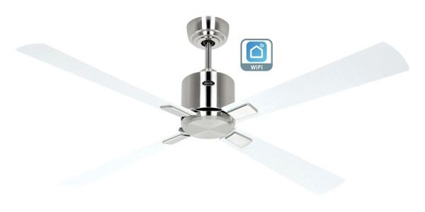 CasaFan Deckenventilator Eco Neo III 132 Chrom gebürstet-Massivholz Lack weiß glänzend WiFi, 942232W