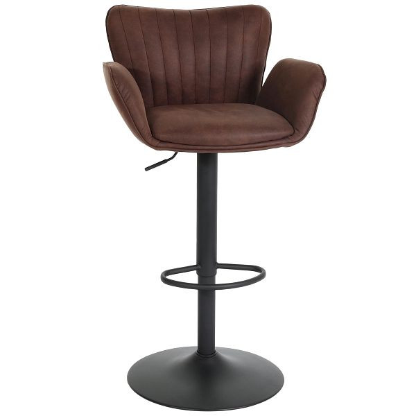 Mendler Barhocker HWC-M67, Drehstuhl Barstuhl, mit Armlehne Fußablage drehbar Stoff/Textil Eisen FSC®, dunkelbraun Fuß schwarz, 105101