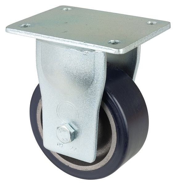 BS Rollen Schwerlastrolle, Bockrolle, Rad-Breite 50 mm, Rad-Ø 125 mm, Tragfähigkeit 400 kg, Guss-Polyurethan 78 Shore A, Guss, Kugellager, RR110.C11.125
