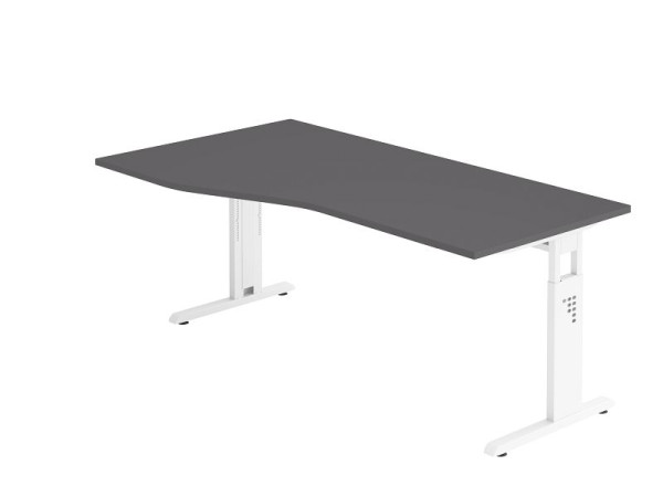 Hammerbacher Schreibtisch C-Fuß 180x100/80cm Graphit/Weiß, Arbeitshöhe 65-85 cm, VOS18/G/W