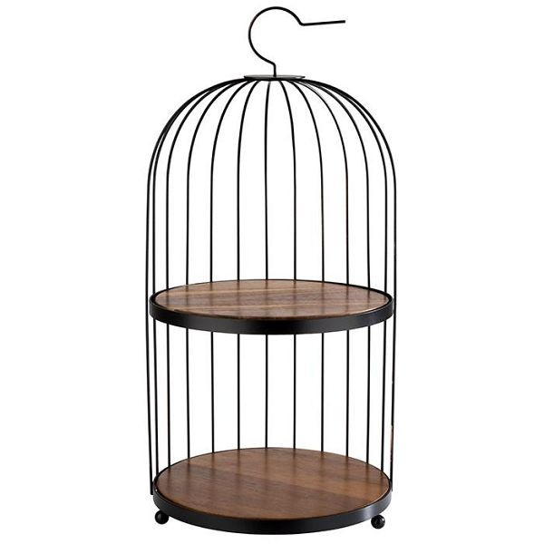 APS Buffetgestell -BIRDCAGE-, Ø 26 cm, Höhe: 54 cm, Metall, schwarz, 2 Platten aus Akazienholz, je Ø 25 cm, Höhe: 1 cm, 33206