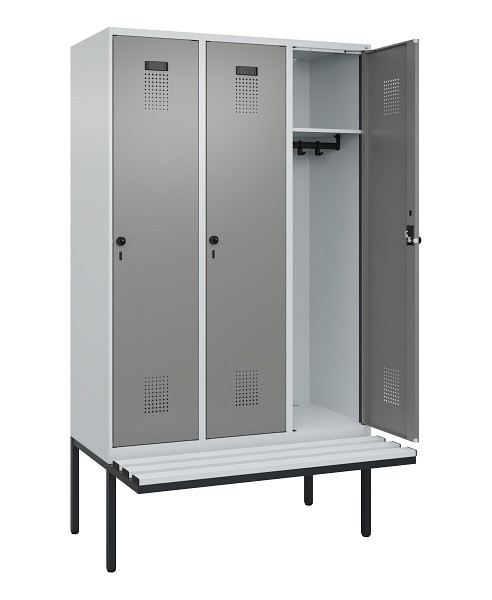 C+P Spind Evolo PLUS, 3 Abteile, 2120x1200x815mm, 7035/0004, Haken 4, Drehriegel, Material Sitzfläche Kunststoff, 0490407-32 S10068