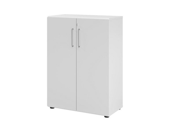 Hammerbacher Schrank 938T3, 3 OH, Korpus: Weiß / Front: Grau, 80x41,7x110 cm (BxTxH), Hinterlegschloss, Metallgriff BS, V938T3/W/5/BS