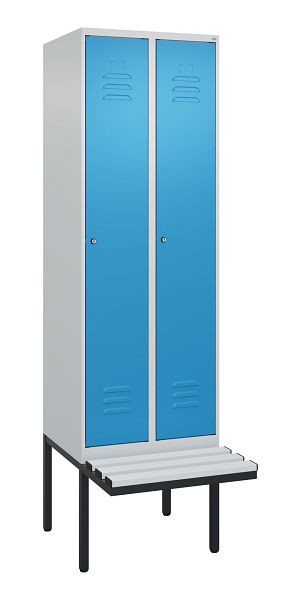 C+P Umkleidespind Classic PLUS, 2 Abteile, 2120x600x815mm, 7035/5012, Zylinderschlösser, je 2 Doppel-Haken, 0800407-20F S10019