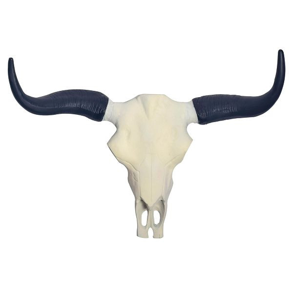 Wohnling Deko Geweih Büffel-Schädel Weiß 55,5cm Aluminium Design Stierkopf, Wanddekoration Horn, Wandskulptur mit Hörner, Wandschmuck Groß, WL7.164