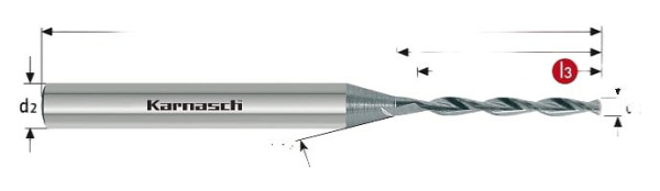 Karnasch VHM-Hochleistungsbohrer Mini d= 2,10 /L3= 14,0 HA poliert, VE: 2 Stück, 2203600210140
