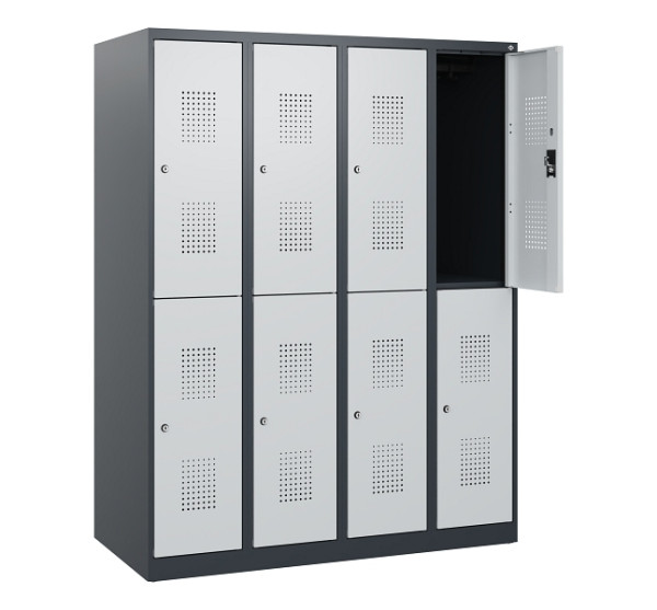 C+P Doppelstöckiger Spind Evolo PLUS, 8 Fächer, 1530x1200x500mm, 7016/7035, Zylinderschloss, 0493005-40 S10044