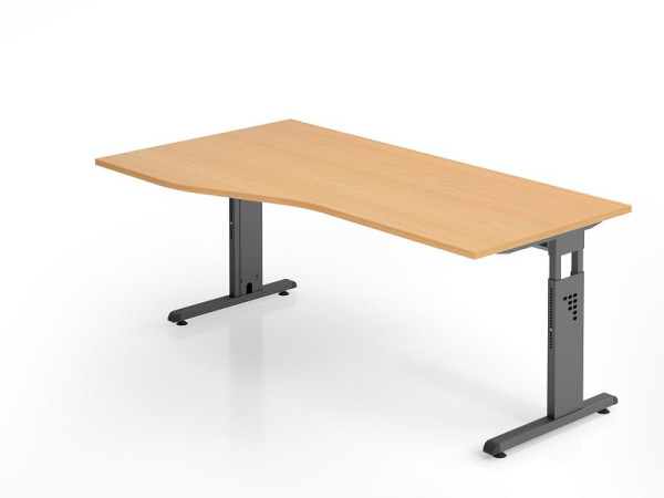 Hammerbacher Schreibtisch OS18, 180 x 100/80cm, Platte: Buche, 25 mm dick, 2 mm ABS-Kante, Freiform, links oder rechts montierbar, VOS18/6/G