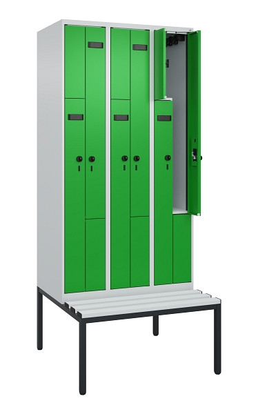 C+P Z-Spind Evolo PLUS, 6 Fächer, 2120x900x815mm, 7035/6037, Drehriegel, Sitzfläche Kunststoff, Sitzbank, 0490537-306 S10065