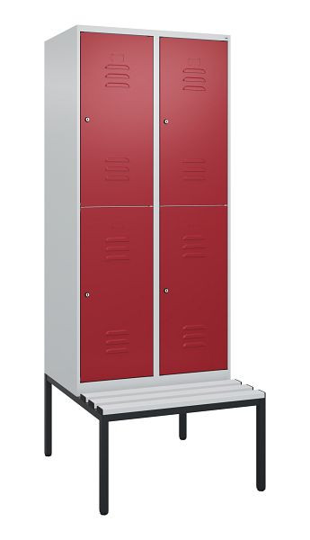 C+P Doppelstöckiger Spind Classic PLUS, 2 Abteile, 2120x800x815mm, 7035/3003, Zylinderschlösser, mit untergebauter Sitzbank, 0803507-22 S10016