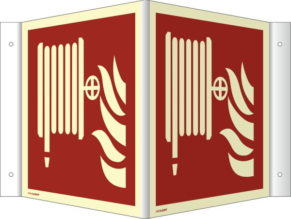 Moedel Winkelschild Löschschlauch ISO 7010, Aluminium, nachleuchtend, 160-mcd, 148x148 mm, 76827