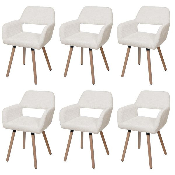 Mendler 6er-Set Esszimmerstuhl HWC-A50 II, Küchenstuhl Polsterstuhl, Holz Stoff/Textil Chenille (465g/m²) FSC®, creme, 6x108871