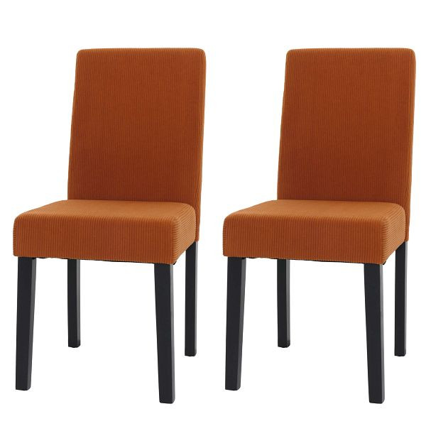 Mendler 2er-Set Esszimmerstuhl Littau, Stuhl Küchenstuhl Hochlehner, Stoff/Textil Cord Holz, terrakotta, dunkle Beine, 107726