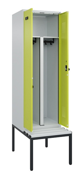C+P PSA Doppel-Spind Evolo PLUS, Bank, 2 Abteile, 2120x600x815mm, 7035/0024, Drehriegel, Sitzfläche Kunststoff, Sitzbank, 0490527-20P S10069