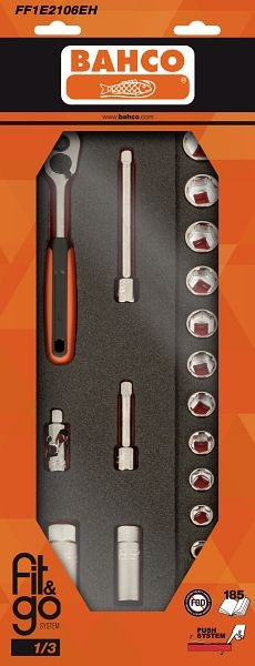 Bahco Fit&Go 1/3 Schaumstoffeinlage 3/8"-Steckschlüsseleinsätze, 18-teilig, FF1E2106EH