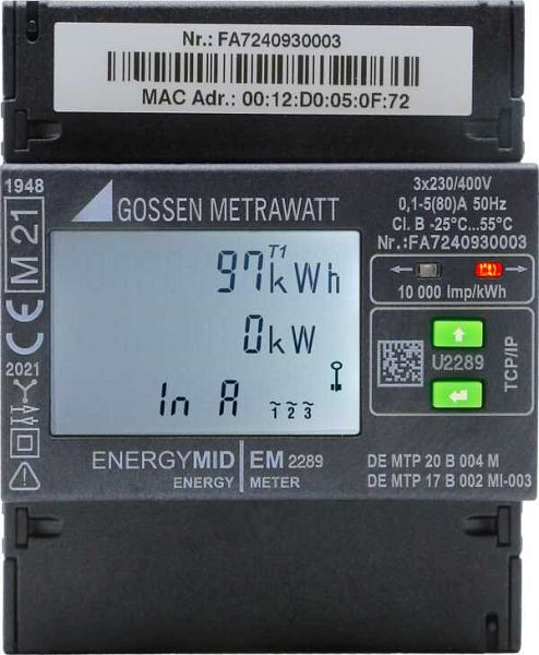 Gossen Metrawatt ENERGYMID EM2389-V047 - Multifunktionaler Energiezähler mit TCP Schnittstelle, geeignet für Drittmengenerfassung, U2289-V047