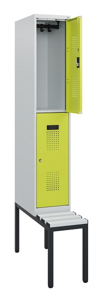C+P Doppelstöckiger Spind Evolo PLUS, Bank, 2 Fächer, 1950x300x815mm, 7035/0024, Zylinderschloss, Sitzfläche Kunststoff, Sitzbank, 0493505-10 S10150