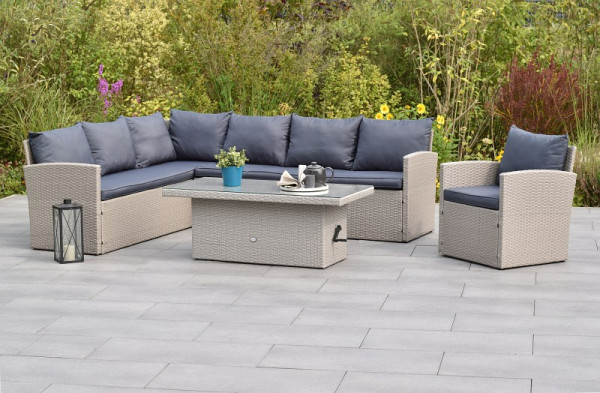 Merxx Chicago Eckset, 1 Eckbank inkl. Sitz- und Rückenkissen, 1 Sessel, inkl. Sitz- und Rückenkissen, 1 höhenverstellbarer Tisch, grau, 50743-209