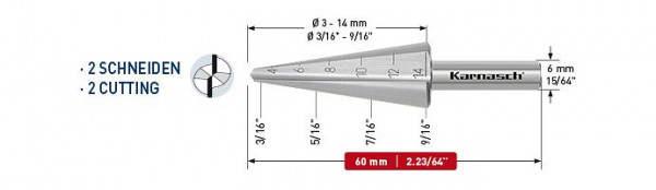 Karnasch Blechschälbohrer HSS-XE d=3-14mm, VE: 3 Stück, 213022