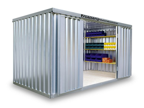 FLADAFI Materialcontainer MC 1400, verzinkt, zerlegt, mit Holzfußboden, 4.050 x 2.170 x 2.150 mm, Einflügeltür auf der 4 m Seite, F14200101-911