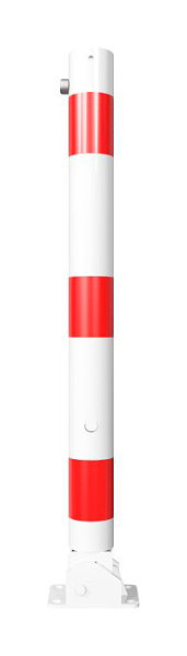 Schake Absperrpfosten Typ 476FUB umlegbar, Dreikantverschluss, zum Aufdübeln, Ø 76mm, feuerverzinkt, weiß mit roten Streifen, mit 1 Öse, 476FUB+1