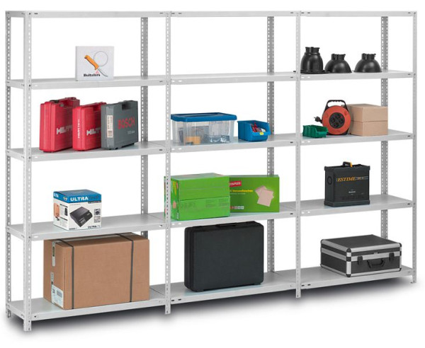 hofe Fachboden-Anbauregal, 1500x800x1300 mm, 4 Fachebenen, RAL 7035, 200 kg Fachlast, 800 kg Feldlast, zweiseitige Bedienung, WKA15813M