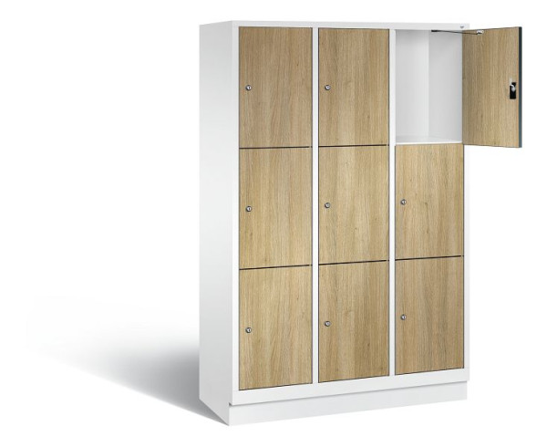 C+P Schließfachschrank Evolo, H1800xB1200xT500mm, Farbe: Verkehrsweiß / Dekor Eiche Sereno, 48020-323 S10230