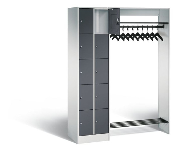 C+P Offene Garderobe Serie 8070, H1950xB1410xT480mm, Farbe: Lichtgrau / Schwarzgrau, 80720-00 S10146