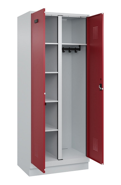 C+P Wäsche-/Garderobenspind Evolo PLUS, mit Sockel, 2 Abteile, 1950x800x500mm, 7, Frontfarbe RAL 3003 Rubinrot, Zylinderschloss, 049620-22 S10031
