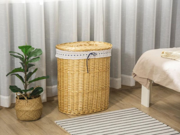 HOMCOM Wäschekorb aus Weide Weidenrute Wäschebox Wäschesammler geflochten mit Deckel Natur 100L 51 x 38 x 57 cm, 850-145ND