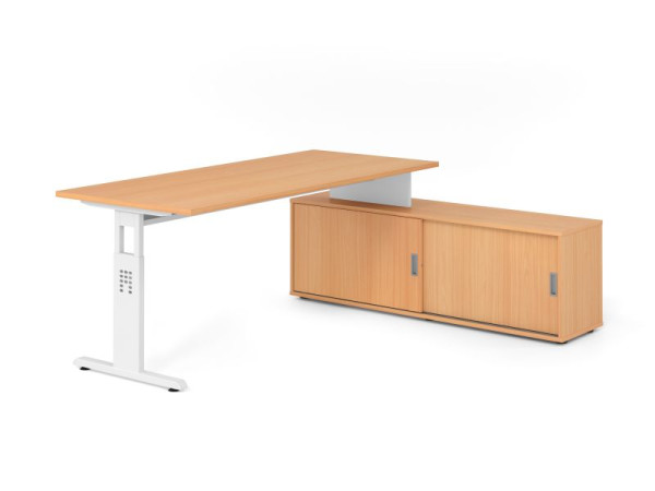 Hammerbacher Aufsatz-Schreibtisch OSE19, 180x80cm, Platte: Buche, 25mm dick, T-Fuß Gestell Weiß, Ahorn, VOSE19SB/6/W/6/6