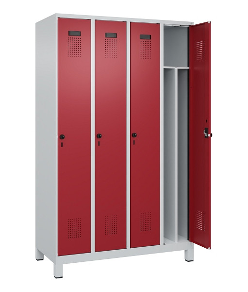 C+P Spind Evolo PLUS, mit Füßen, 4 Abteile, 1950x1200x500mm, 7035/3003, Verschluss Drehriegel, 049010-40F S10004